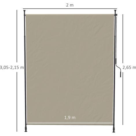 Store vertical 200 x 292 cm, pare-soleil rétractable, store latéral réglable, coupe-vent, en aluminium couleur sable. (1/5)
