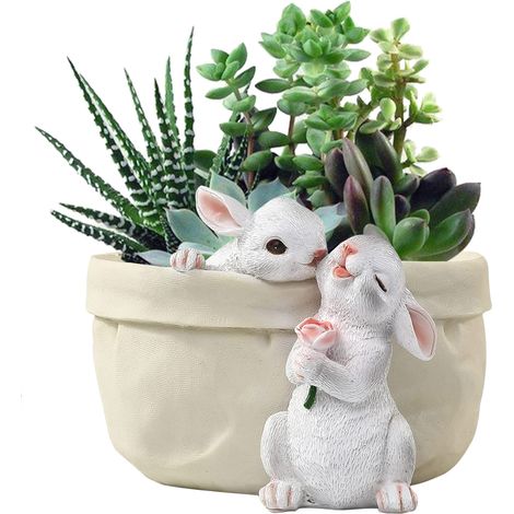 Maceta de resina blanca con forma de conejo – Maceta única para suculentas, 20 x 14 cm, ecológica y práctica, regalo decorativo (1/5)
