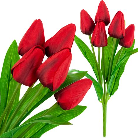 CV31225-5 RAMO DE TULIPANES HERMOSOS COMO LA VIDA FLORES DE TULIPANES ROJOS X5