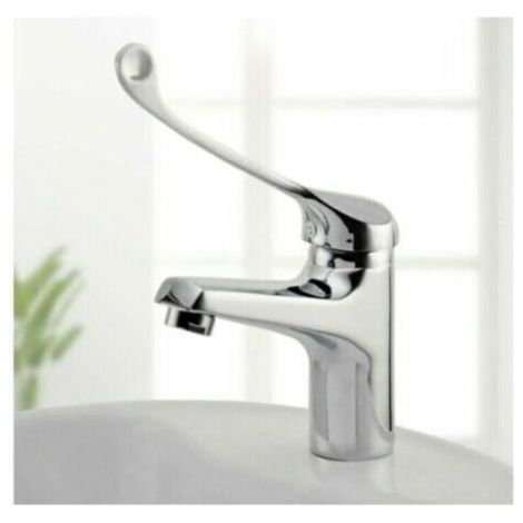 Grifo mezclador para lavabo con maneta médica, grifo de baño accesible, cromado, plateado.