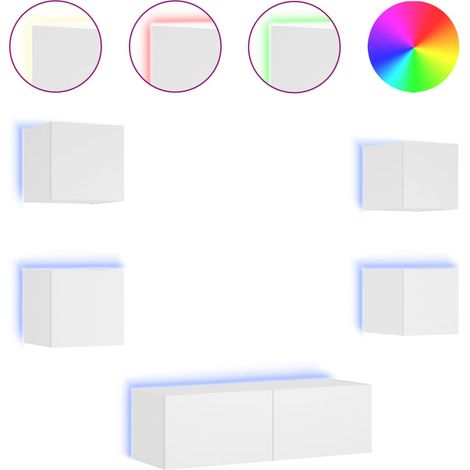 Maison Exclusive - 5-tlg. TV-Wohnwand mit LED-Leuchten Weiß