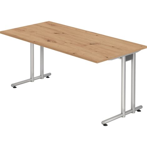 bümö® Schreibtisch "N-Serie", Tischplatte 160 x 80 cm in Asteiche, Gestell in silber (1/5)