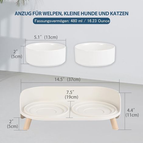 Ensemble de litière surélevée JeiibrZui Gold pour chat - Gamelle en céramique 2 pièces avec support en métal et tapis en silicone - Conception (1/5)