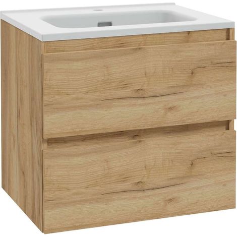 kielle Nefia - Mueble con lavabo, 60x55x46 cm, 2 cajones, roble dorado 50027S621 (1/3)