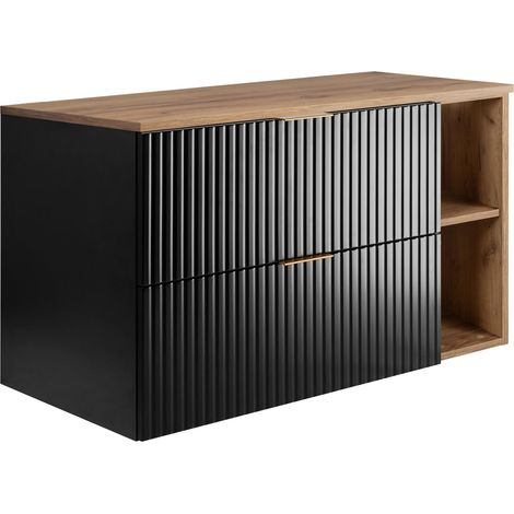 Mobile lavabo, Nero / Rovere Craft + maniglia dorata, 100 (80 + 20) x 57 x 46 cm (1/5)
