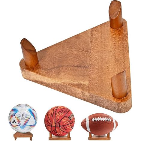 Ball Rack - Walnut Wood - For Basketball Football Volleyball - Dual-Side Display Stand - 1 Piece (1/5)
