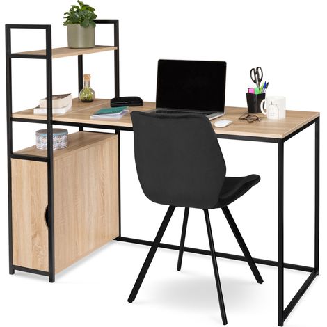 Idmarket – Bureau bibliothèque XXL avec placard – Longueur 135 cm x largeur 64 cm x hauteur 120 cm – Bois métal design industriel – Espace de rangement optimisé