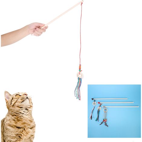 Baguette à chat en bois avec petite clochette (lot de 3) (1/5)
