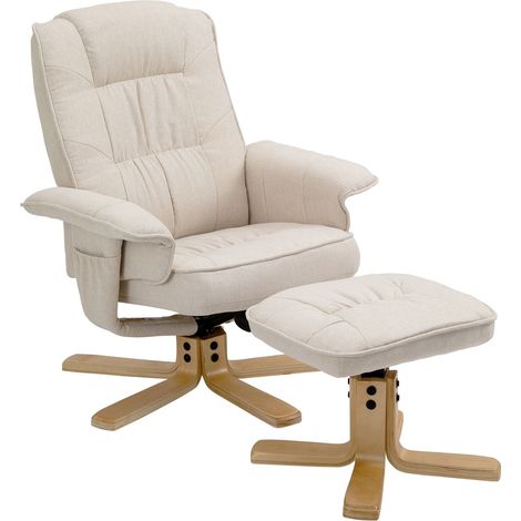 Idimex – Fauteuil relax inclinable 135° en tissu beige – Repose-pieds inclus – Hauteur assise 43 cm – Dossier 64 cm – Pivotant 360°