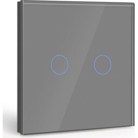 Interrupteur tactile monocommande à 2 position, interrupteur à lumière blanche avec affichage LED, - aucun fil neutre requis, gris