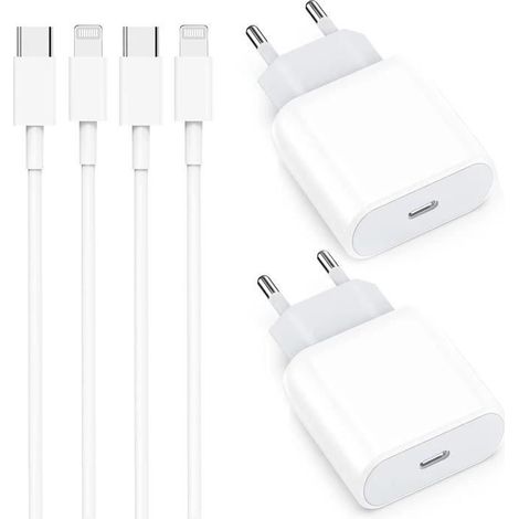 iPhone Chargeur,4-Pack USB C Chargeur Rapide pour iPhone 14 13 12 11 Pro Max Plus Mini SE XS XR X 8 7 6,iPad,AirPods, 20W USBC Prise (1/4)