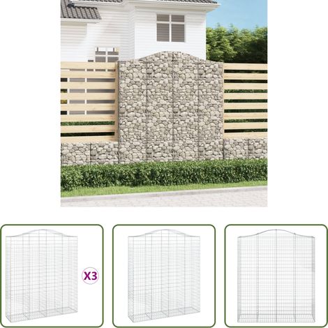 Schalldämmung - Gabionen mit Hochbogen 3 Stk. 200x50x220/240cm Verzinktes Eisen (1/5)