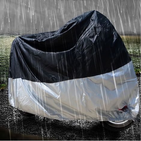 Waterproof motorcycle cover 295x110x140 cm, black and silver polyester protective cover (1/5)