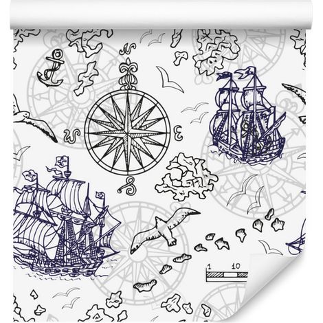 Carta da parati con barche a vela e mare per soggiorno e camera da letto, 50x1000 cm. (1/5)