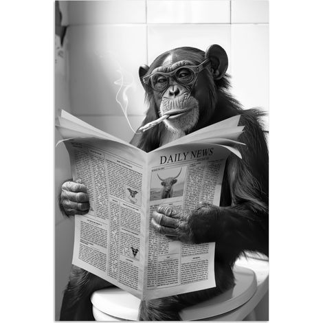 POSTER Scimmia - WC - Giornale - Bianco e nero - Umorismo 20x30 cm