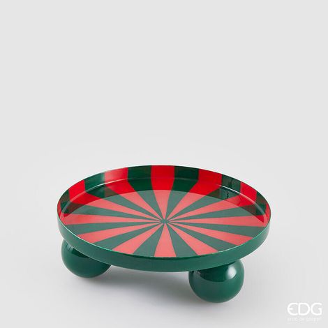 EDG Enzo De Gasperi Alzata Decorativa Natalizia Rotonda H 7 Cm D 20,5 Cm Metallo Bicolore Verde Rosso