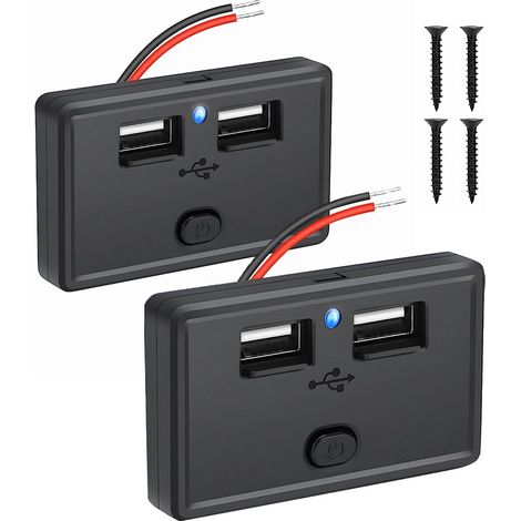 12V Kfz-Ladestecker mit wasserdichtem Schalter, 4,8A 24W USB-Kfz-Ladegerät für Auto, Bus, Wohnmobil, Boot (2 Stück) (1/5)