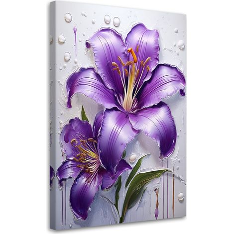 Tableau déco Fleur de lys peinte en violet 60x90 (1/5)
