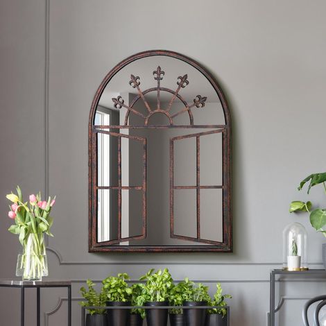 Miroir Mural en Verre avec Cadre en métal Rustique Style fenêtre d'église 89 x 69 cm avec Dos Noir résistant aux intempéries (1/4)