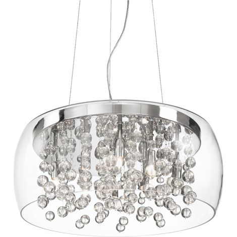 AUDI-80 LAMPADARIO A SOSPENSIONE IN VETRO TRASPARENTE CON SFERE DI VETRO PENDENTI LAMPADINE INCLUSE 8 LUCI ATTACCO G9 (1/4)