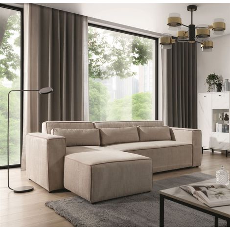 Ecksofa Schlafsofa WALDO Stoff Poso Beige Ottomane Links (1/5)