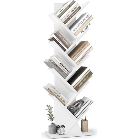 Bibliothèque Arbre, Bibliothèque Moderne sur Pied, pour Chambre, Salon, Bureau, 20 x 38 x 115,2 cm, Blanc Nuage LBC609WB01 (1/5)