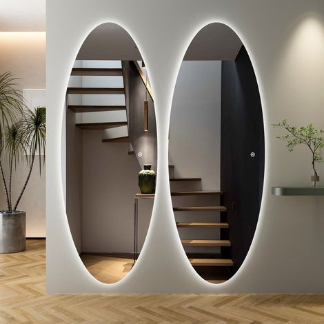 Oval Ganzkörperspiegel mit Beleuchtung 165x60 cm LED Standspiegel Groß Ovaler Spiegel mit Beleuchtung für Hotel Friseursalon Beauty Studio Wohnzimmer (1/5)