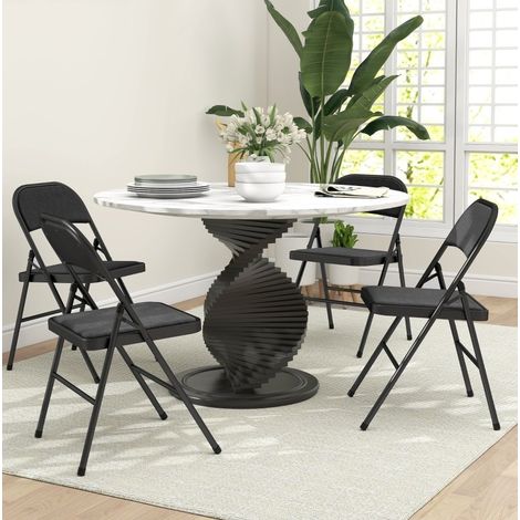 Lot de 4 chaises pliantes avec coussin, tissu effet lin, structure en métal, noires (1/5)