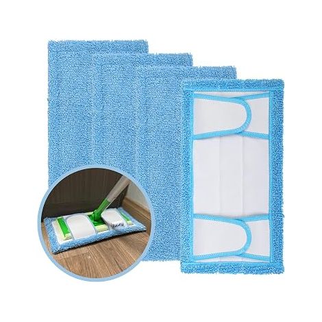 Lot de 4 lingettes de balai réutilisables, recharges de balai en microfibre de 32 cm (12,5 po) lavables pour le nettoyage des sols durs et des plinthes, p (1/5)