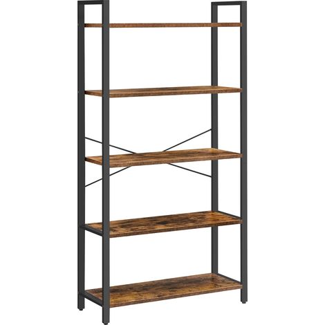 Étagère 5 Niveaux, Bibliothèque, Meuble de Rangement, pour Bureau, Salon, Chambre, 30 x 80 x 153 cm, Style Industriel, Marron Rustique et Noir d'encre (1/5)