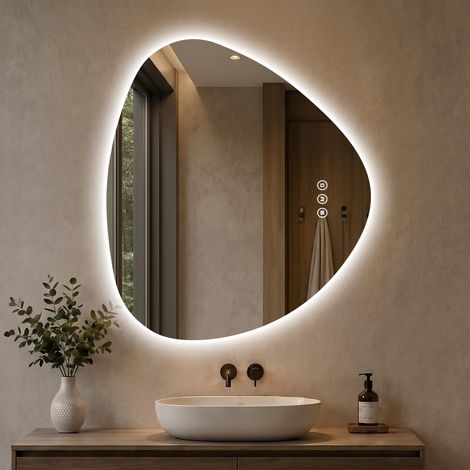 LED Badspiegel Asymetrisch dimmbar 3 Lichtfarben Antibeschlag Memory Touchschalter 60x70 cm S’AFIELINA (1/5)