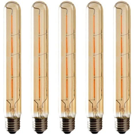 5er-Pack T185-Langröhrenlampen, Edison-LED-Filament, 6 W, E27-Sockel, warmweißes Licht, bernsteinfarbenes Glas, für dekorative Zwecke, 220–240 V Wechselstrom (1/5)