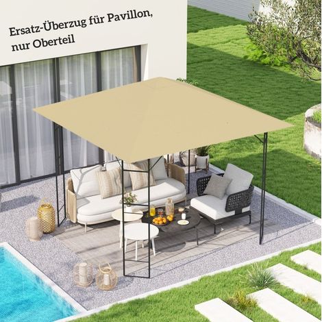 Toile de toit pour pavillon 3 x 3 m en polyester beige, facile à monter, pour jardin FloraGrace (1/5)