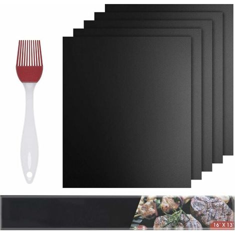 Tapis de Cuisson, Set de 5 BBQ Tapis de Cuisson Pinceau en Silicone Barbecue Four - 40cm33cm - Gril antiadhésif Tapis de Cuisson réutilisables Les Barbecue à Gaz (1/5)