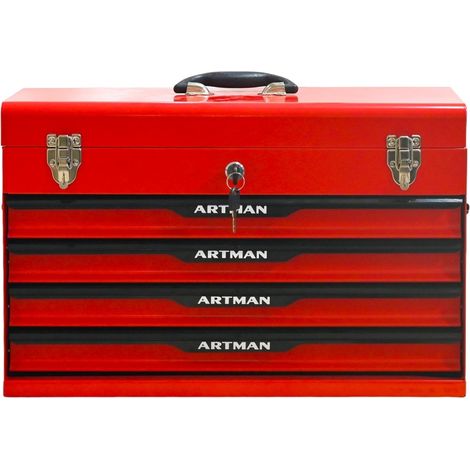 Coffret outils bicolore 53,2x22,3x34,5cm, serrure métal, 4 emplacements, compatible réservoirs refroidissement - Rouge et Noir (1/5)