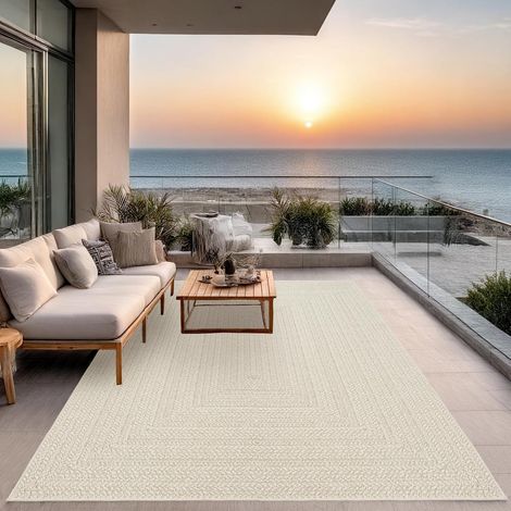 Tapis intérieur Confortable et élégant pour Salon, Chambre ou Couloir, Doux et Chaleureux, Style Jute Naturel, également adapté pour l’extérieur, Crème 120 x 170 cm