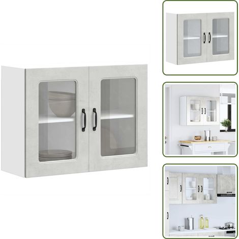 The Living Store Pensile da Cucina con Porta in Vetro Kalmar Grigio Cemento - Pensile da cucina