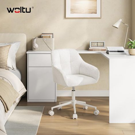 WOLTU Silla de escritorio giratoria / Silla de oficina con ruedas, regulable en altura, para oficina en casa – Chenilla, blanco (1/5)