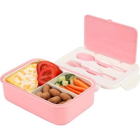 Bento-Lunchbox mit 3 Fächern, Besteck, 1400 ml, mikrowellengeeignet, für Kinder und Erwachsene (1/5)