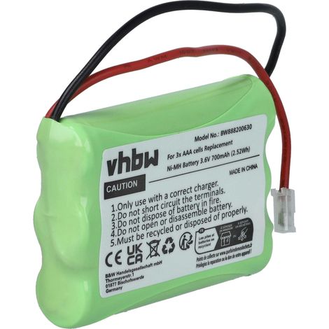 Vhbw – Batterie NiMH 700mAh 3,6V – 3 cellules AAA micro HR03 – Autonomie élevée pour appareils compatibles – Branchement universel