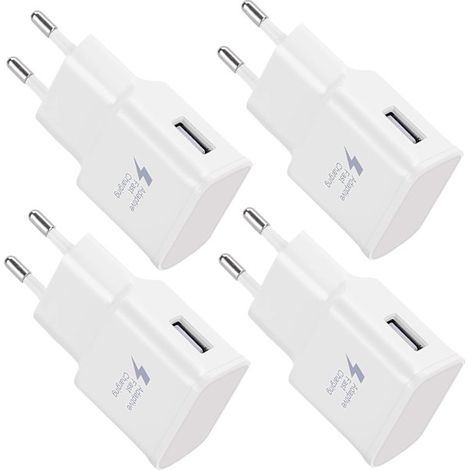 Lot de 4 chargeurs USB 5V-2A universels à charge rapide pour iPhone 12/11/X, 8/7/6 et Samsung Galaxy S22, S21, S20, S10, S5, S6, S7, S8, S9/Edge/Plus (1/5)