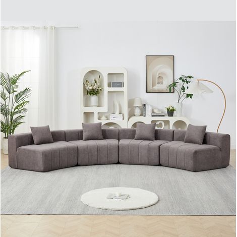 Sofá modular curvo de chenilla, 2 plazas, gris, con 2 cojines DESVIAE (1/5)