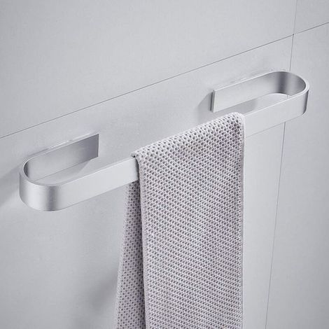 (Plata, 40 cm) Toallero de pared para instalación sin taladrar, barras inoxidables, toallas de baño, perchero, soporte para toallas de cocina