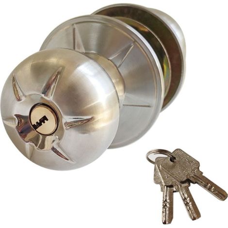 Poignée de porte intérieure verrouillable avec 3 clés, style boule, pour chambre ou salle de bain. Poignée en acier inoxydable poli. (1/5)
