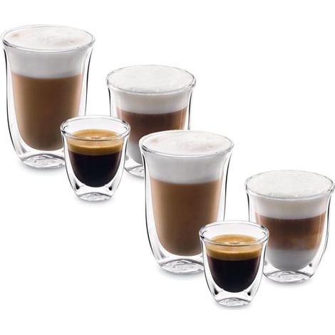 Delonghi - dlsc302 - juego de 2 vasos de doble pared para espresso, 2 para cappuccino y 2 para lattemacchiato - 5513284451 -