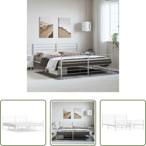 vidaXL Lit avec tête et pied - Cadre de lit métal sans matelas et pied de lit blanc 193x203 cm (1/5)