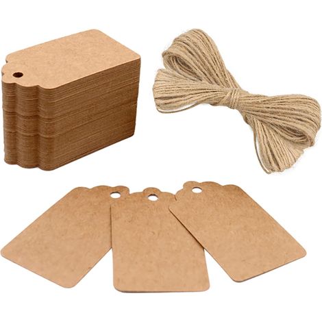 100 Kraftpapier-Etiketten, Geschenkanhänger, Gepäckanhänger – Blanko-Etiketten für We (1/5)