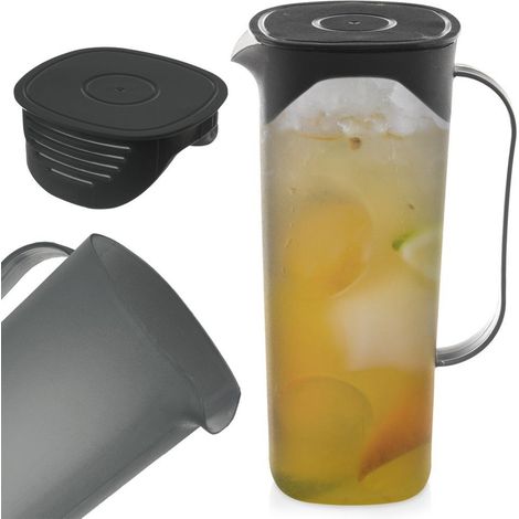 Brocca in plastica per bevande, acqua, succhi, limonata, con coperchio, 1,8 l (1/5)