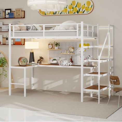 letto contenitore 90x190 con scrivania angolare bianco HAVRYA (1/5)