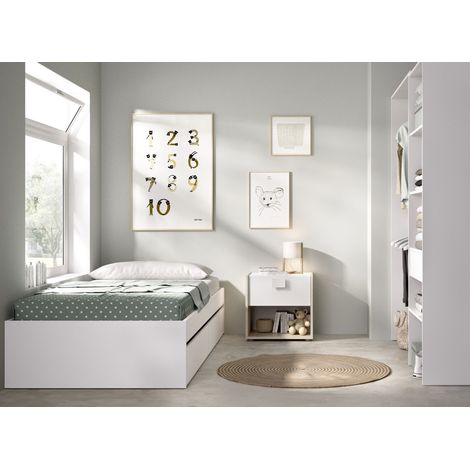 DEKIT GRUPO RIMOBEL LAGO PACK - CONJUNTO DE CAMA NIDO CON 2 CAJONES, MESITA DE NOCHE Y ARMARIO VESTIDOR - BLANCO (1/5)